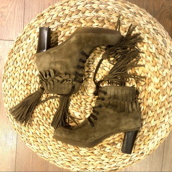 Ron White “ All day heels” Suede Booties with fringe and tassels , size 7,5 (38) - Picture 1 of 9